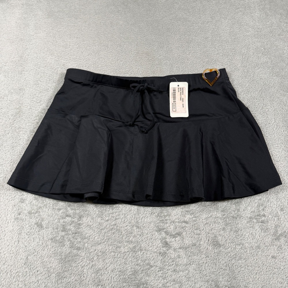 Loco Boutique Hawaii Swim Skirt Women Small Black Ruffle Drawstring Vacation NWT